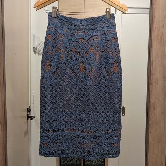 Ministry of Style Blue Tan Lace Pencil Skirt - Picture 1 of 4